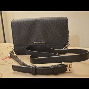 Michael Kors Leather Crossbody Bag (Grey/Black with Logo)